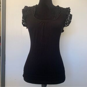 Vintage Y2K Papaya Black Lace Cap Sleeve Blouse